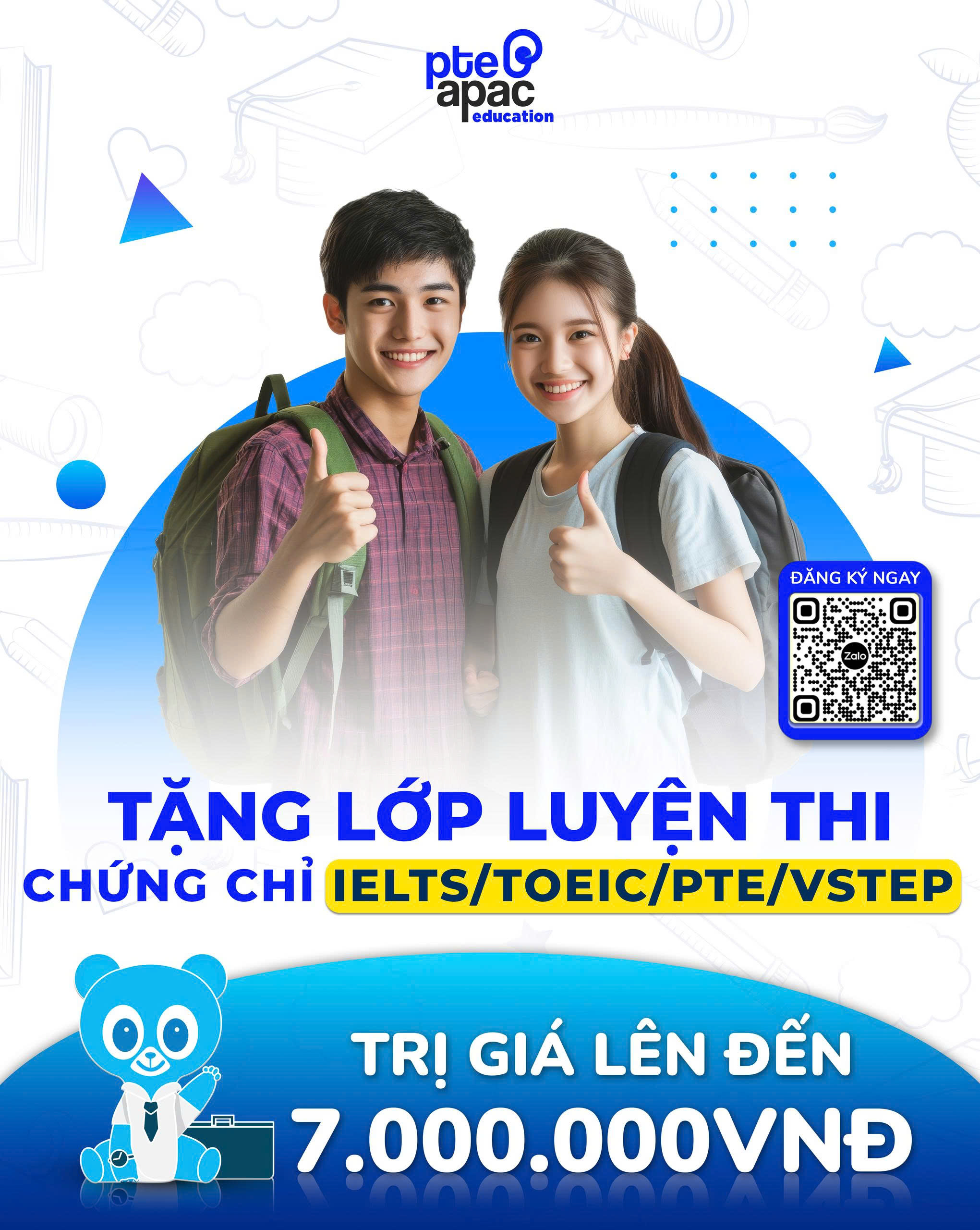 Tặng lớp luyện thi chứng chỉ IELTS/TOEIC/PTE/VSTEP